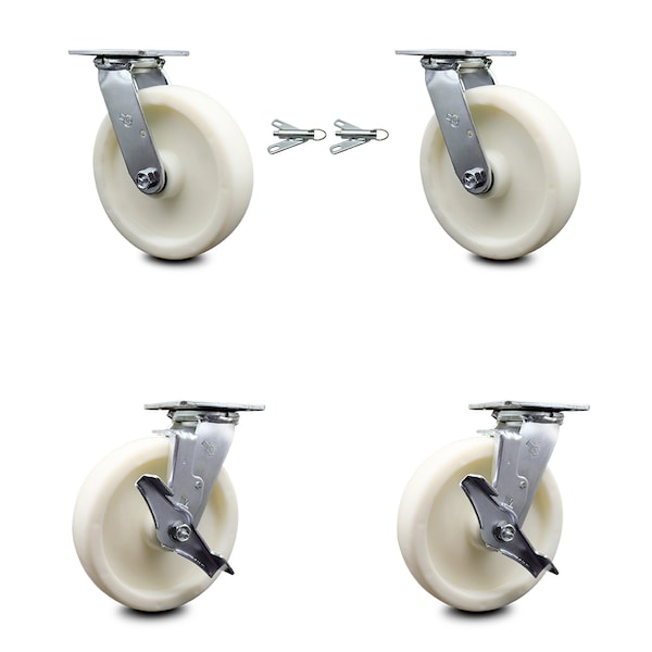 8 Inch Nylon Caster Set with Roller Bearing 2 Swivel Lock 2 Brake